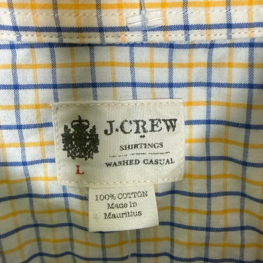 J.Crew Shirtings‎ Washed Casual Shirt Mens Large Blue Yellow Plaid Button Up NEW
